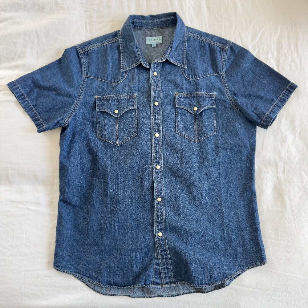 Tecovas Men's Short Sleeve Denim Pearl Snap Shirt
